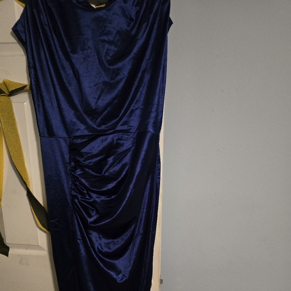 Blue semi formal dress with gathers